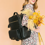 Peek-A-Boo Vegan Leather Diaper Bag Backpack in Black
