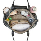Peek-A-Boo Vegan Leather Diaper Bag Satchel in Black