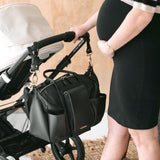 Peek-A-Boo Vegan Leather Diaper Bag Satchel in Black