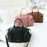 Peek-A-Boo Vegan Leather Diaper Bag Satchel in Black