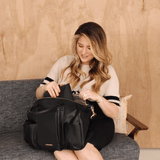 Peek-A-Boo Vegan Leather Diaper Bag Satchel in Black
