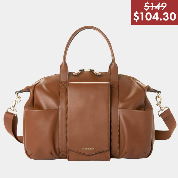 Peek-A-Boo Vegan Leather Diaper Bag Satchel 2.0 in Toffee