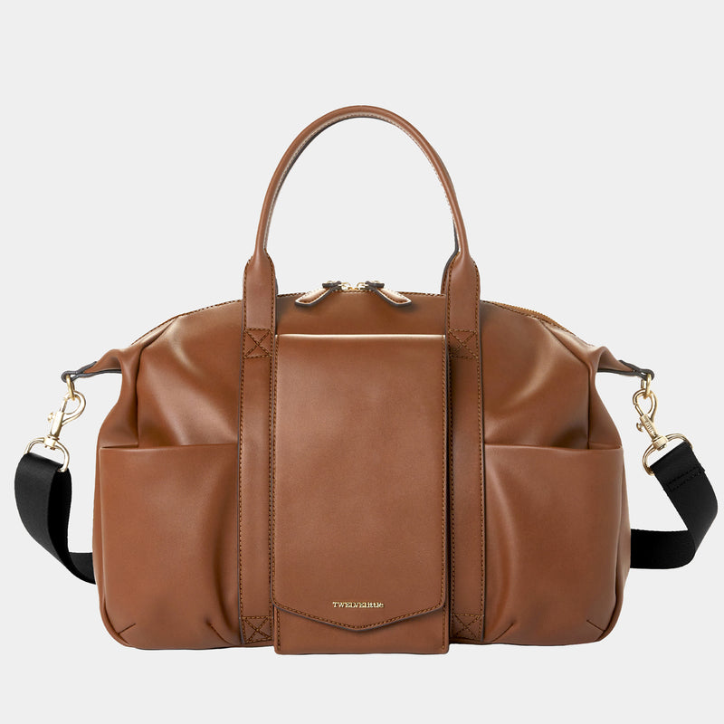 Peek-A-Boo Vegan Leather Diaper Bag Satchel 2.0 in Toffee