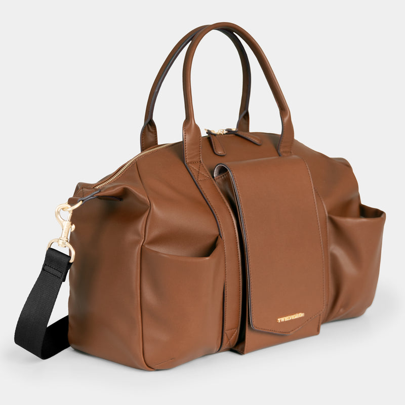 Peek-A-Boo Vegan Leather Diaper Bag Satchel 2.0 in Toffee