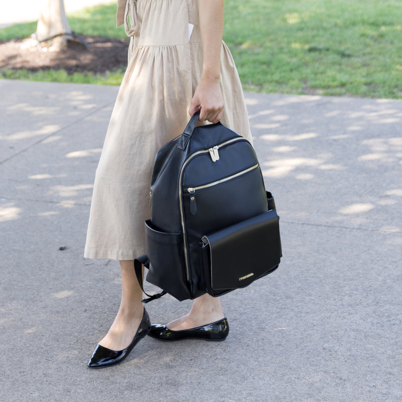 Peek-A-Boo Vegan Leather Diaper Bag Backpack in Black