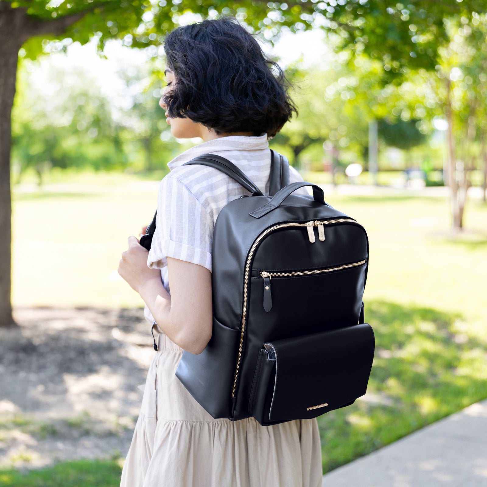 black leather diaper backpack Peek-A-Boo Vegan Leather Diaper Bag Backpack 2.0 in Black – TWELVElittle