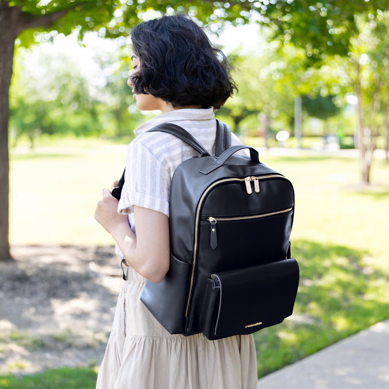 Peek-A-Boo Vegan Leather Diaper Bag Backpack 2.0 in Black  TWELVElittle