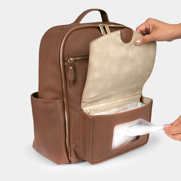 ***PREORDER*** Peek-A-Boo Vegan Leather Diaper Bag Backpack 2.0 in Toffee