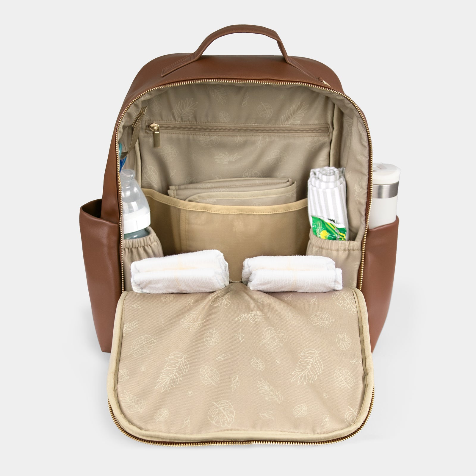 babymel leather backpack diaper bag Peek-A-Boo Vegan Leather Diaper Bag Backpack 2.0 in Toffee
