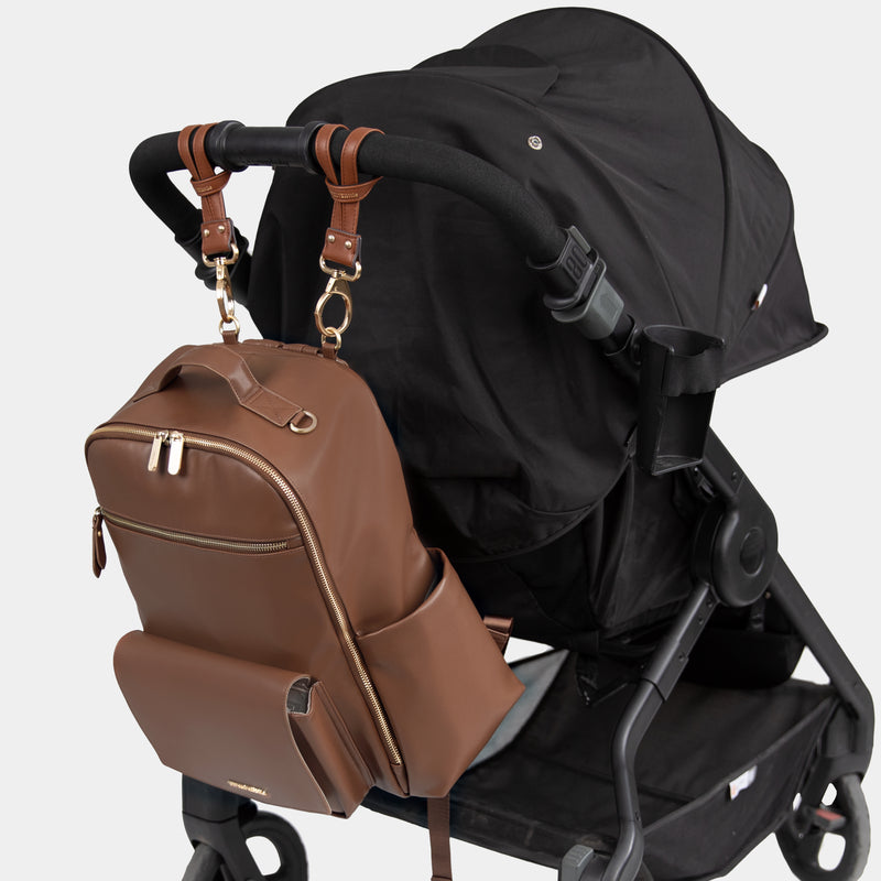 babymel leather backpack diaper bag Peek-A-Boo Vegan Leather Diaper Bag Backpack 2.0 in Toffee
