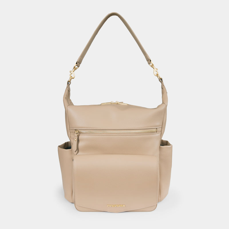 Peek-A-Boo Vegan Leather Convertible Hobo Backpack 2.0 in Taupe