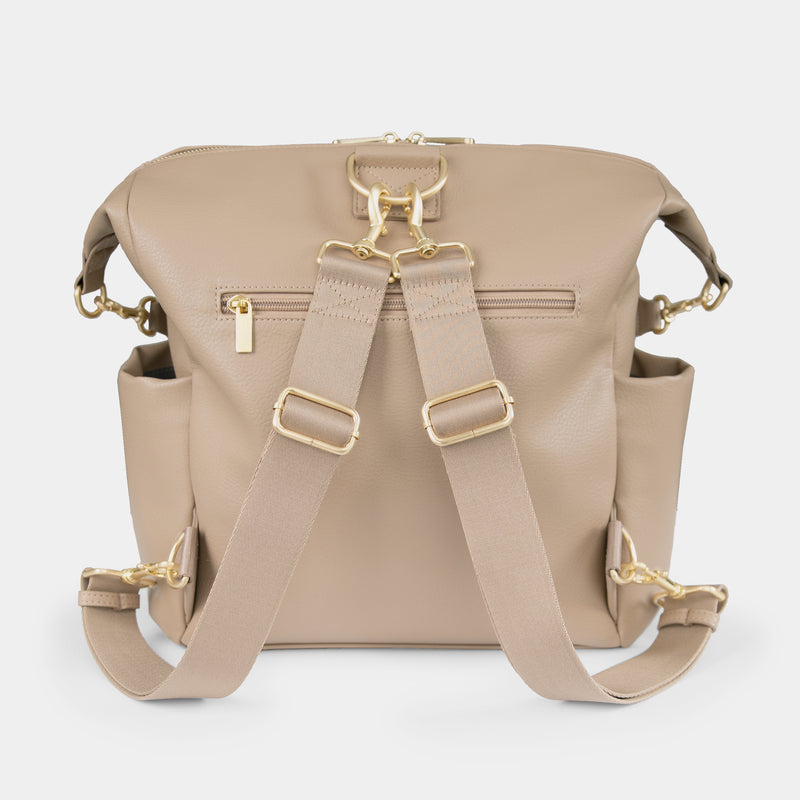 Peek-A-Boo Vegan Leather Convertible Hobo Backpack 2.0 in Taupe