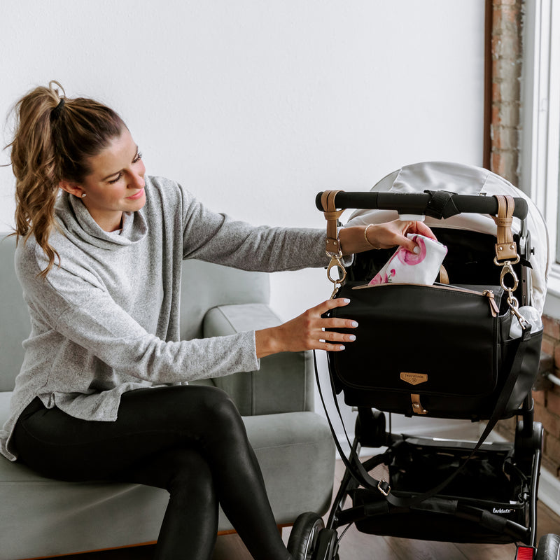 peg perego stroller caddy On-The-Go Diaper Stroller Oragnizer Caddy in Black/Tan