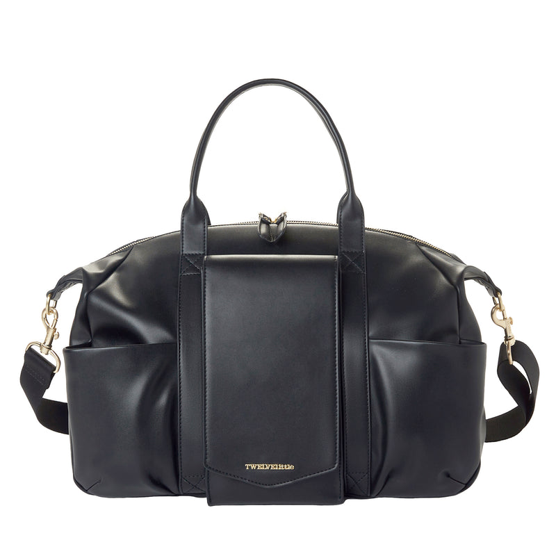 Peek-A-Boo Vegan Leather Diaper Bag Satchel in Black