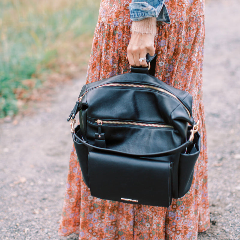 Peek-A-Boo Vegan Leather Convertible Hobo Backpack in Black – TWELVElittle