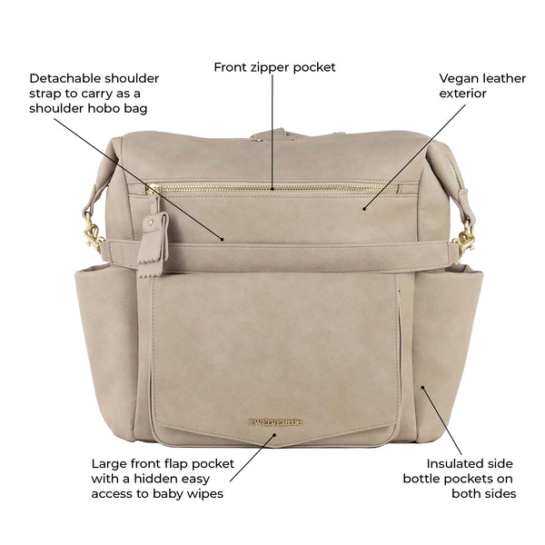 Peek-A-Boo Vegan Leather Convertible Hobo Backpack in Latte